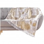 Plaid Jete de lit fauteuil 125 x 150 cm a franges Feuille de melisse