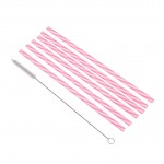 6 pailles + brosse a rayure rose