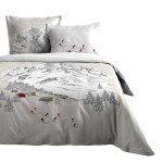 Housse couette + 2 taies percale de coton 220 x 240 cm Station de ski